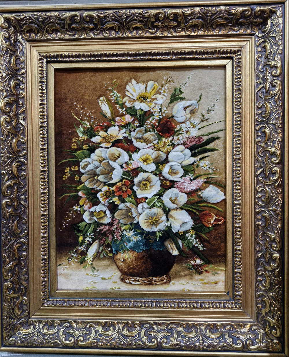 تابلو فرش گل و گلدان